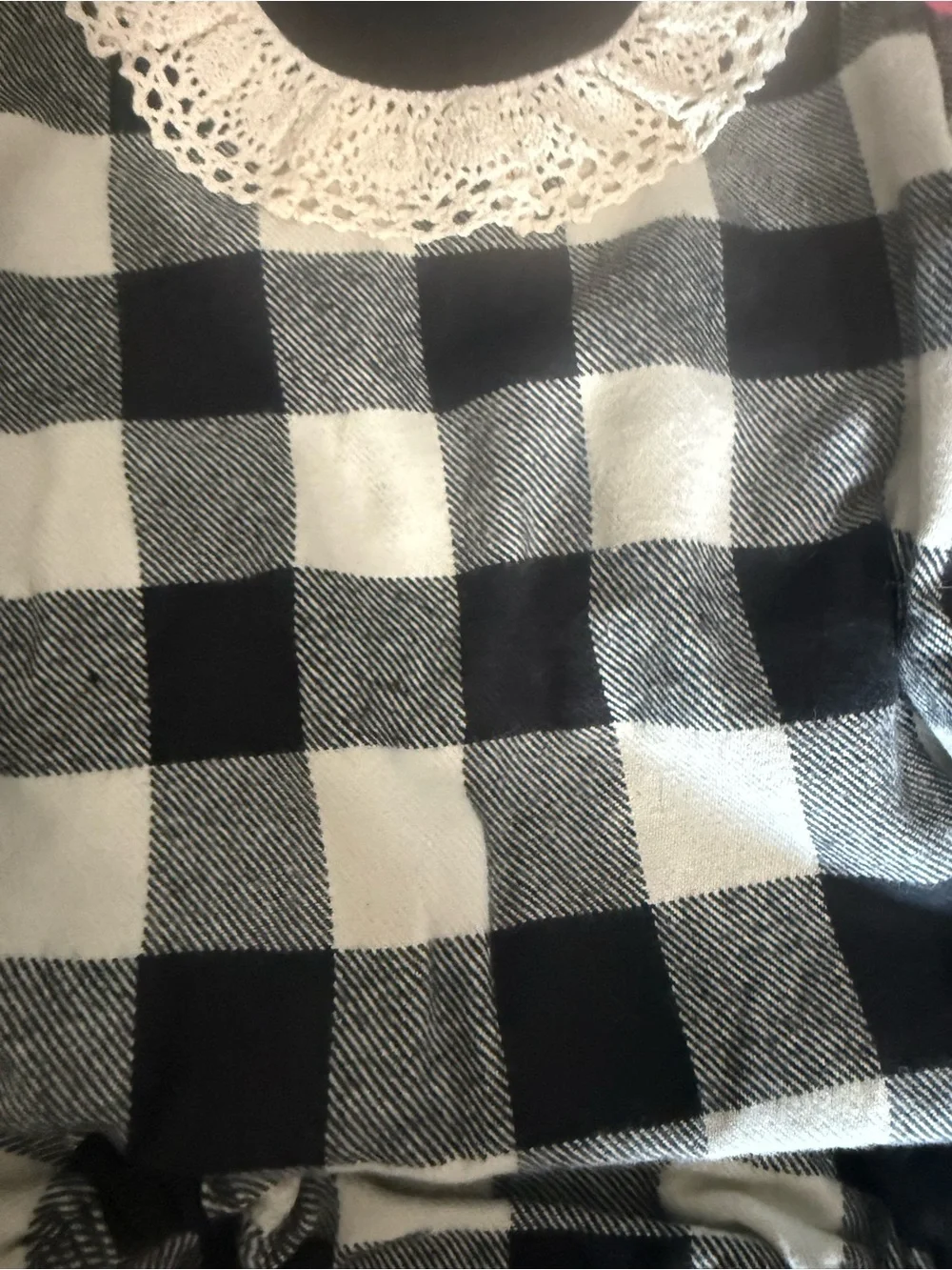 Ricrac and RuffleBlack & White Buffalo Plaid Bubble  with Lace Collar NWT 24 M